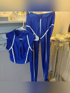 Women’s Royal Blue Active Zip Crop Top & High-Waist Leggings Set